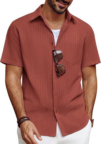 PJ PAUL JONES Mens Button Down Short Sleeve Shirt Summer Casual Cotton Button Up Beach Wedding Shirts in Saudi Arabia
