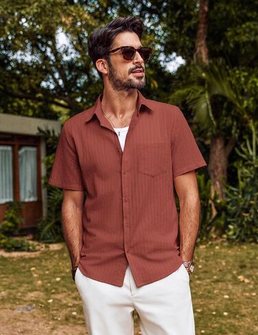 PJ PAUL JONES Mens Button Down Short Sleeve Shirt Summer Casual Cotton Button Up Beach Wedding Shirts in Saudi Arabia