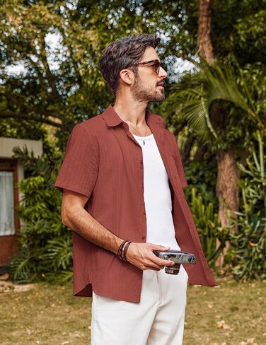 PJ PAUL JONES Mens Button Down Short Sleeve Shirt Summer Casual Cotton Button Up Beach Wedding Shirts in Saudi Arabia