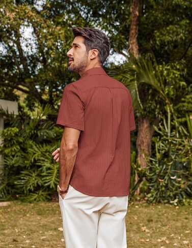 PJ PAUL JONES Mens Button Down Short Sleeve Shirt Summer Casual Cotton Button Up Beach Wedding Shirts in Saudi Arabia