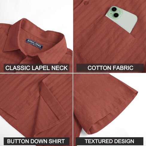 PJ PAUL JONES Mens Button Down Short Sleeve Shirt Summer Casual Cotton Button Up Beach Wedding Shirts in Saudi Arabia