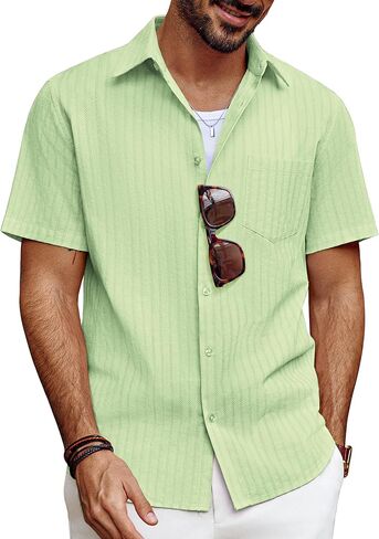 PJ PAUL JONES Mens Button Down Short Sleeve Shirt Summer Casual Cotton Button Up Beach Wedding Shirts in Saudi Arabia