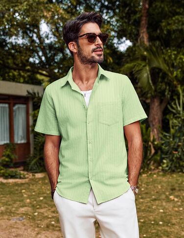 PJ PAUL JONES Mens Button Down Short Sleeve Shirt Summer Casual Cotton Button Up Beach Wedding Shirts in Saudi Arabia