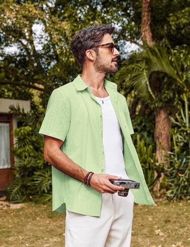PJ PAUL JONES Mens Button Down Short Sleeve Shirt Summer Casual Cotton Button Up Beach Wedding Shirts in Saudi Arabia