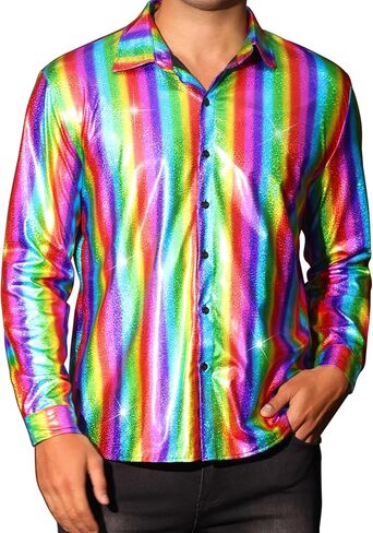 Lars Amadeus Metallic Shirts for Men's Shiny Printed Button Down Party 70s Disco Shirts in Saudi Arabia
