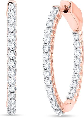 Inside-Outside Hoop Earrings for Women- 1.50 Carat (ctw) White Round Cut Cubic Zirconia 925 Sterling Silver Huggie Hoop Earrings Gift for Her (VVS1 Clarity, D Color) in Kuwait