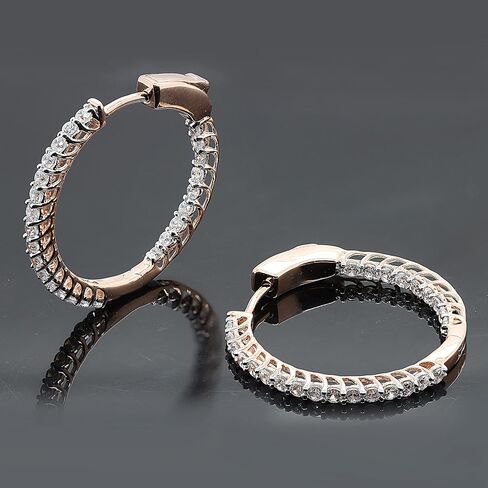 Inside-Outside Hoop Earrings for Women- 1.50 Carat (ctw) White Round Cut Cubic Zirconia 925 Sterling Silver Huggie Hoop Earrings Gift for Her (VVS1 Clarity, D Color) in Kuwait