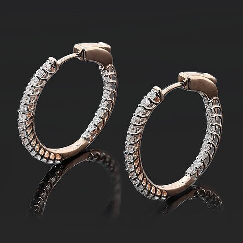 Inside-Outside Hoop Earrings for Women- 1.50 Carat (ctw) White Round Cut Cubic Zirconia 925 Sterling Silver Huggie Hoop Earrings Gift for Her (VVS1 Clarity, D Color) in Kuwait
