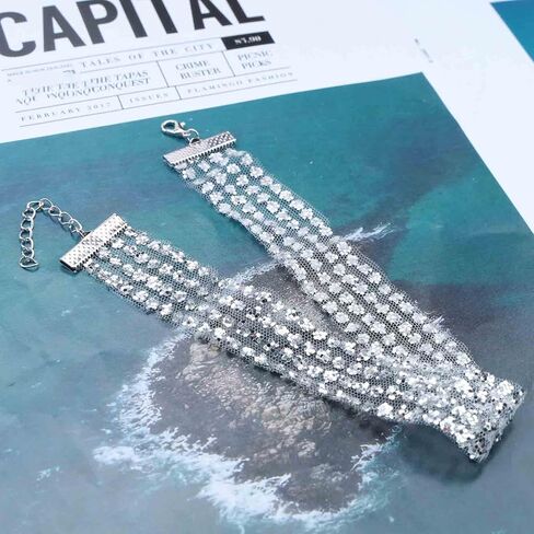 Shining Lace Glitter Choker Wide Glitter Transparent Choker Silver Choker Necklace Bohemia Choker Thin Fabric Choker Necklace Jewelry in Kuwait