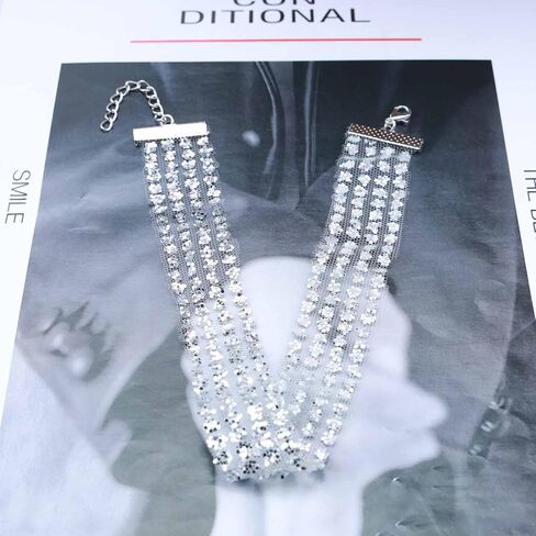Shining Lace Glitter Choker Wide Glitter Transparent Choker Silver Choker Necklace Bohemia Choker Thin Fabric Choker Necklace Jewelry in Kuwait
