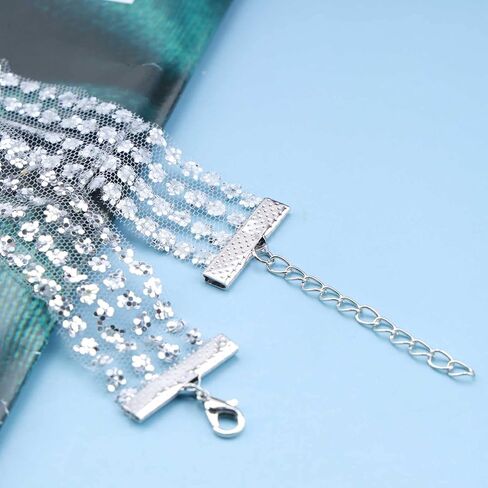 Shining Lace Glitter Choker Wide Glitter Transparent Choker Silver Choker Necklace Bohemia Choker Thin Fabric Choker Necklace Jewelry in Kuwait