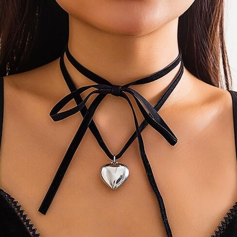Pingyongchang Simple Chunky Glass Puffy Heart Choker Necklace Coloured Heart Charms Pendant Necklace for Women Party Birthday Trendy Jewelry in Kuwait