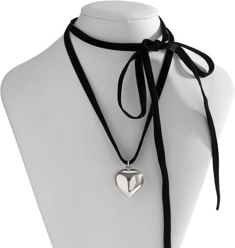 Pingyongchang Simple Chunky Glass Puffy Heart Choker Necklace Coloured Heart Charms Pendant Necklace for Women Party Birthday Trendy Jewelry in Kuwait