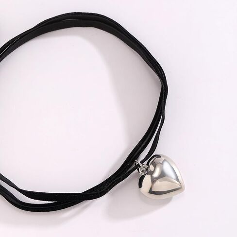 Pingyongchang Simple Chunky Glass Puffy Heart Choker Necklace Coloured Heart Charms Pendant Necklace for Women Party Birthday Trendy Jewelry in Kuwait