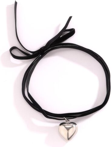 Pingyongchang Simple Chunky Glass Puffy Heart Choker Necklace Coloured Heart Charms Pendant Necklace for Women Party Birthday Trendy Jewelry in Kuwait