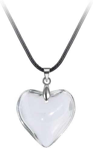 Pingyongchang Simple Chunky Glass Puffy Heart Choker Necklace Coloured Heart Charms Pendant Necklace for Women Party Birthday Trendy Jewelry in Kuwait