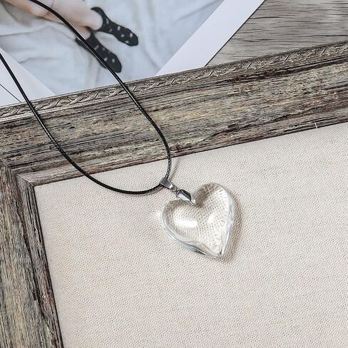 Pingyongchang Simple Chunky Glass Puffy Heart Choker Necklace Coloured Heart Charms Pendant Necklace for Women Party Birthday Trendy Jewelry in Kuwait