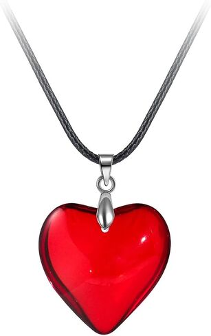 Pingyongchang Simple Chunky Glass Puffy Heart Choker Necklace Coloured Heart Charms Pendant Necklace for Women Party Birthday Trendy Jewelry in Kuwait
