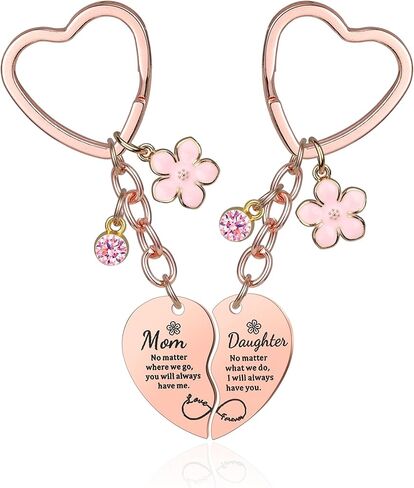 2 Pcs Mother Daughter Heart Matching Keyring Keychain Set Gifts For Mom Mothers Day Gifts from Daughter in Saudi Arabia