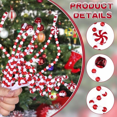 60 Pcs Candy Cane Christmas Tree Picks Decorations Red and White Bells Curly Hanging Ornaments Plastic Xmas Tree Topper Picks for Home Office Vase Crafts Party Centerpiece in Kuwait