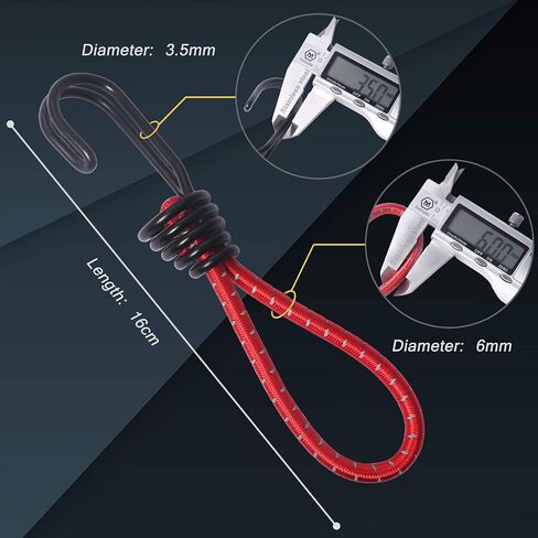 Hikeman 8 Pack 8mm Bungee Cord Hooks Black Anti-Rust Paint Spiral Wire Hooks with Separable Reflective Elastic Rope Heavy Duty Strapping Tape Hooks for Camping Trucks Boats (Black) in Saudi Arabia