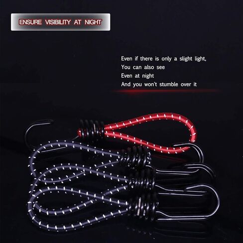 Hikeman 8 Pack 8mm Bungee Cord Hooks Black Anti-Rust Paint Spiral Wire Hooks with Separable Reflective Elastic Rope Heavy Duty Strapping Tape Hooks for Camping Trucks Boats (Black) in Saudi Arabia