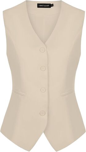 Waistcoat Vest for Women Fully Lined V-Neck Button Down Formal Fitted Dressy Suit Vest Coat with Pockets in Saudi Arabia