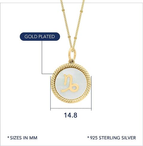 J'ADMIRE 14K Yellow Gold Clad Sterling Silver Mother of Pearl Astrology Horoscope Zodiac Sign Round Pendant Necklace for Women Mother's Day Gift in Saudi Arabia