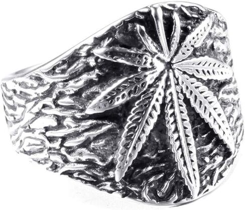 PAMTIER Unisex Stainless Steel Minimalist Retro Ring Charm Marijuana Leaf Carved in Kuwait