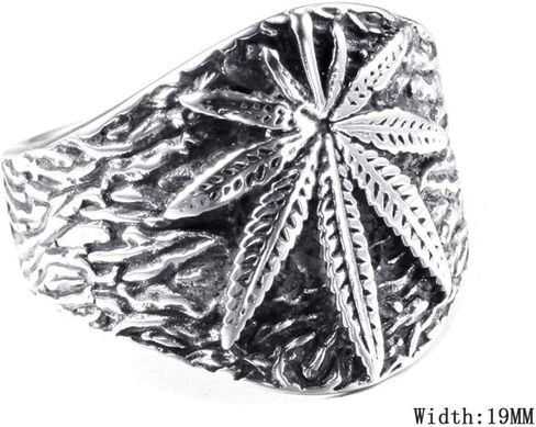 PAMTIER Unisex Stainless Steel Minimalist Retro Ring Charm Marijuana Leaf Carved in Kuwait