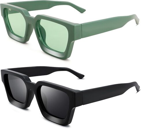 نظارات شمسية مربعة سميكة من NULOOQ للنساء - نظارات شمسية مستطيلة مكتنزة عصرية للرجال بظلال سوداء in Kuwait