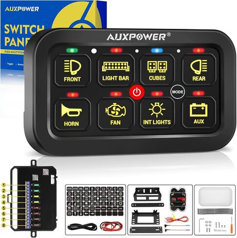 RGB 8 Gang Switch Panel Toggle Momentary Pulsed Switch Pod A28 Multifunction Offroad Switch Automatic Dimmable Circuit Control Relay System for Car Truck UTV ATV SUV Waterproof in Saudi Arabia