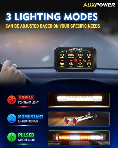 RGB 8 Gang Switch Panel Toggle Momentary Pulsed Switch Pod A28 Multifunction Offroad Switch Automatic Dimmable Circuit Control Relay System for Car Truck UTV ATV SUV Waterproof in Saudi Arabia