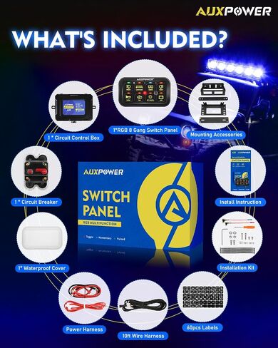 RGB 8 Gang Switch Panel Toggle Momentary Pulsed Switch Pod A28 Multifunction Offroad Switch Automatic Dimmable Circuit Control Relay System for Car Truck UTV ATV SUV Waterproof in Saudi Arabia