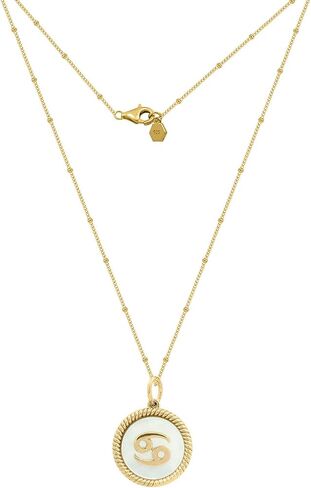 J'ADMIRE 14K Yellow Gold Clad Sterling Silver Mother of Pearl Astrology Horoscope Zodiac Sign Round Pendant Necklace for Women Mother's Day Gift in Saudi Arabia