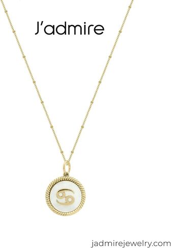 J'ADMIRE 14K Yellow Gold Clad Sterling Silver Mother of Pearl Astrology Horoscope Zodiac Sign Round Pendant Necklace for Women Mother's Day Gift in Saudi Arabia