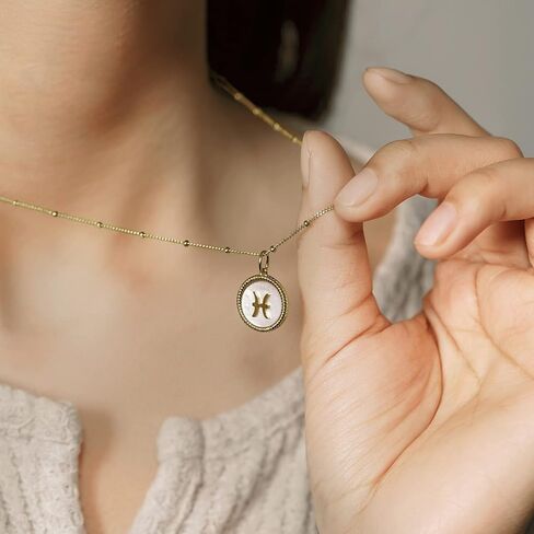 J'ADMIRE 14K Yellow Gold Clad Sterling Silver Mother of Pearl Astrology Horoscope Zodiac Sign Round Pendant Necklace for Women Mother's Day Gift in Saudi Arabia