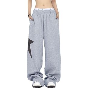 GORGLITTER Women's Letter Graphic Y2K Baggy Sweatpants Drawstring Waist Straight Wide Leg Sweat Pants