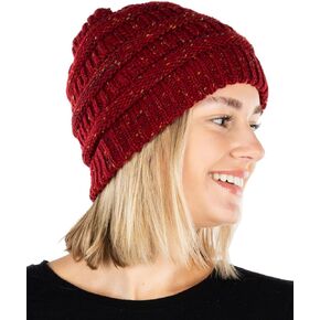 Funky Junque Women's Confetti Knit Beanie Hat, Warm Winter Beanie Hat for Women, Burgundy
