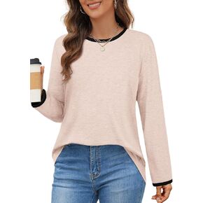 MEROKEETY Women's 2024 Fall Long Sleeve Tops Crewneck Casual Loose Trendy Color Block T Shirts Blouse