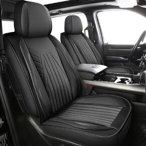 LINGVIDO Truck Pleather Seat Cover for Dodge 2002-2025 RAM 1500 2500 3500 Truck Pickup Crew Double Mega Quad Cab, Waterproof Leather Seat Cover Protectors (FullSet（Flat Back）,Black)