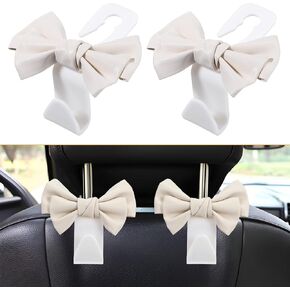 2 Pcs Car Purse Hook Cute Bow Car Seat Headrest Hooks Vehicle Storage Backseat Hanger Leather Bow Shaped Sturdy Car Hook Organizer Clips Holder Accessories for Women Handbag Coats Umbrellas