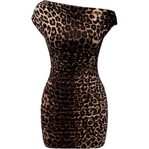 SOLY HUX Women's Sexy Leopard Print Off Shoulder Mini Dress Y2K Grunge Punk Bodycon Dresses