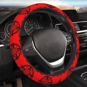 Red Satanic Pentagram Elastic Steering Wheel Cover, Universal 15 Inch Fit, Neoprene Rubber Car Steering Wheel Covers, Anti-Slip Car Accessories For Men Women