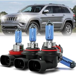 for 2011-2016 Jeep Grand Cherokee Halogen Headlights Lights Bulbs Combo, 4pcs Super Bright 5000K White High & Low Beam Headlamps Blubs Package