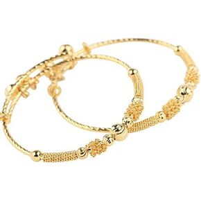 24k Yellow Gold Plated Baby's Bracelet Adjustable Children's Bangle(2pcs/lot)