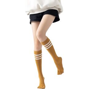 Verdancy Yoga Pilates Toe Socks with Grips for Women Non Slip Cushioned Knee High Over the Calf Socks for Barre Ballet
