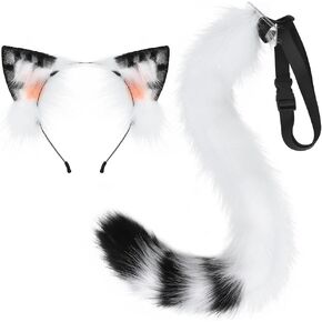JUNBOON Cat Wolf Fox Tail Faux Fur Ear Headband Set Adult Halloween Xmas Fancy Party Cosplay Costume Gifts in Kuwait