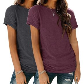 Abardsion Casual 2 Pack T Shirts for Women Round Neck Short Sleeve Summer Fashion Basic Tee Tops