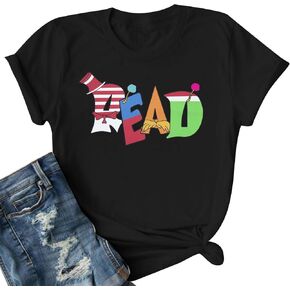 Read Shirt for Women Reading Book T Shirt Book Lover Tee Funny Teacher T-Shirt Causal Short Sleeve Tops